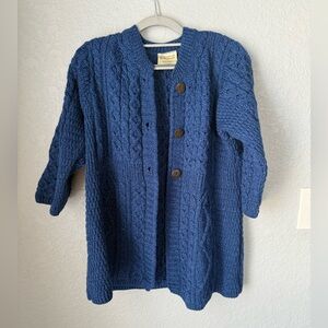 Kilronan Knitwear Women's Merino Wool Empire Waist 3/4 Sleeve Cardigan Blue M